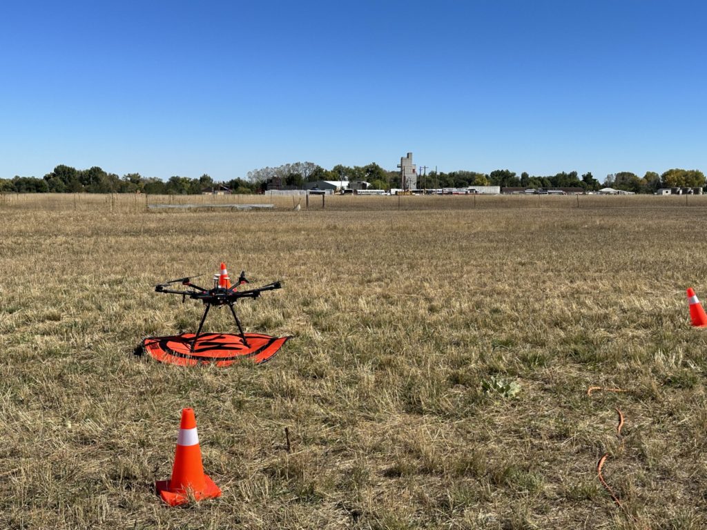 An M600 Drone prepares for takeoff at CSU's first Drone Airshow, 2023.